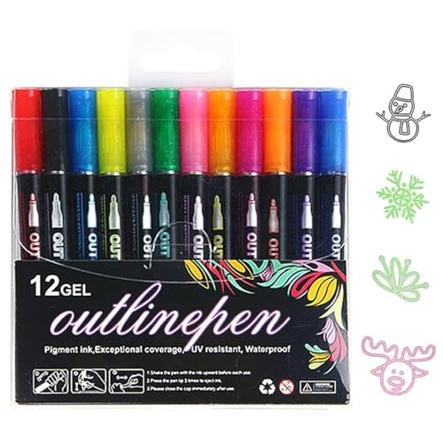 Outline Markers - Outline Marker Pens | Paint Marker Pens | Self-Outline Double Paint Marker | Hochpigmentierte Super Squiggles Paint Pens für Kunst Handwerk auf Metall, Holz, Keramik von Generisch