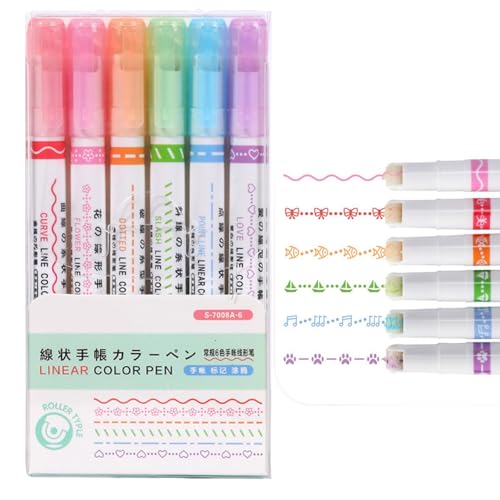 Outline Pen | 6 Stück Curve Highlighter Outline Stifte | Magics Border Pen Set für Kinder | Lustige Kunst Zauberstifte | Magischer Zeichenstift für Tagebuch, Zeichnung und Sammelalbum von Generisch