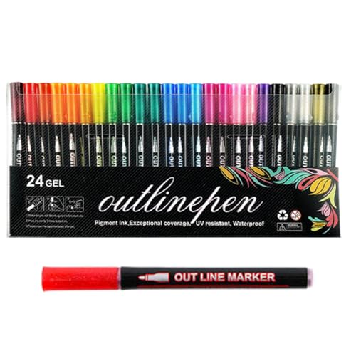 Outline Stifte, Outline Markers, Bunte Konturmarker Selbstkonturmarker, Double Lines Umriss Stifte Outline Marker für Glitzer-Doodle-Zeichnung, Scrapbooking, Journaling, Grußkarten, Kunsthandwerk von Generisch