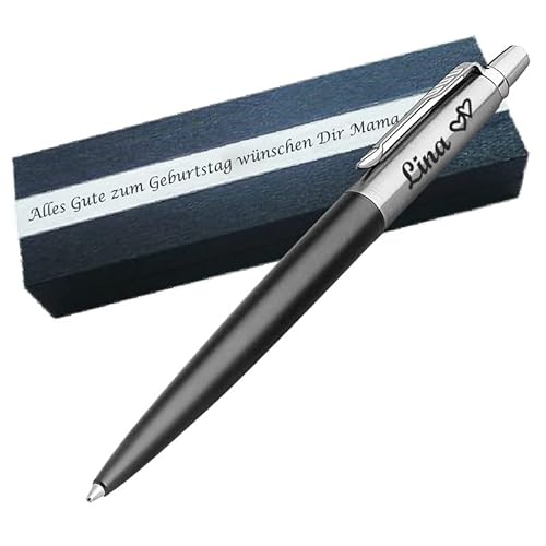 PARKER JOTTER CORE Bond Street Black C.C. Kugelschreiber mit Wunschgravur Mittlere Spitze Blaue Tinte Geschenkbox mit Gravur Geschenk für Geburtstag Jubiläum Abschluss Prüfung PS112Box2 von Generisch