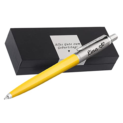 PARKER JOTTER ORIGINALS Yellow Kugelschreiber mit Wunschgravur Mittlere Spitze Blaue Tinte Geschenkbox mit Gravur Geschenk für Geburtstag Jubiläum Abschluss Prüfung PS117 von Generisch