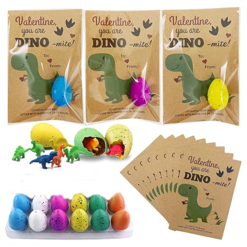 Pack of 24 Hatching Dinosaur Eggs Valentines Day Cards for Kids School Classroom Novelty Dino Toys Valentine's Day Exchange Gifts for Toddler Boy Girl Class Valentine Easter Party Favors (10 piece) von Generisch