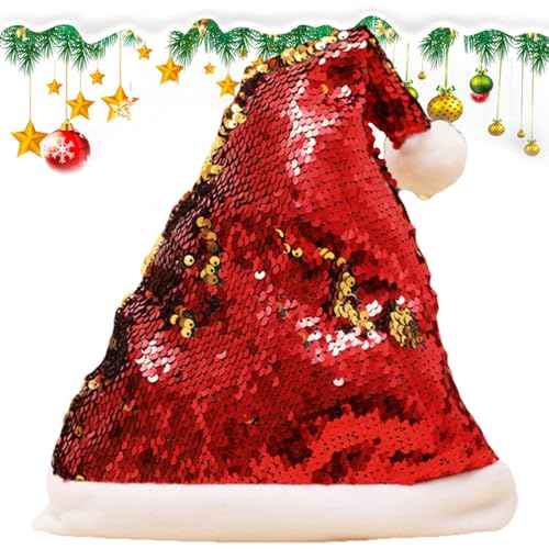 Pailletten-Weihnachtsmütze, Glitzer-Weihnachtsmütze für Damen - Glitzernde Paillettenhüte,Weihnachts-Kopfbedeckung, weiche, vielseitige Weihnachtsmütze für Damen, für Weihnachten, Fotoautomaten-Requis von Generisch