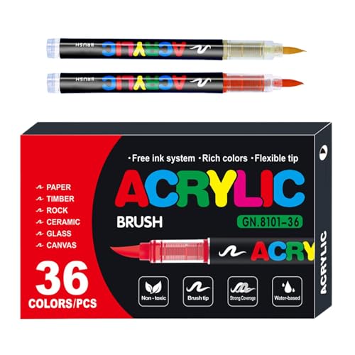 Painting Pen Paper, Acrylic Brush Markers, Soft Brush Tip Acrylic Marker Pens Set, Perfect for Drawing Art and Craft Supplies, 9.02x5.51x1.06 inches, 450g von Generisch