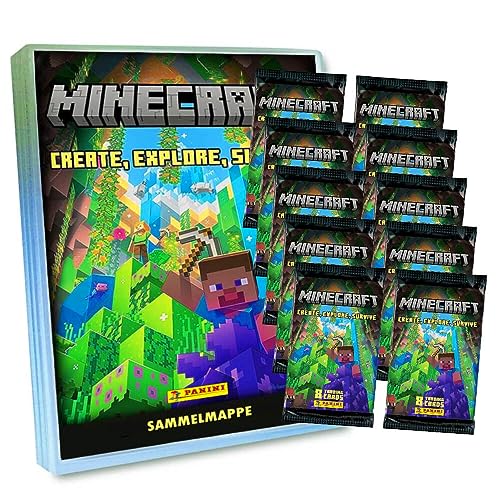 Panini Minecraft 3 Karten - Create Explore Survive Trading Cards (2023) Sammelkarten - Auswahl (1 Mappe + 10 Booster) von Generisch