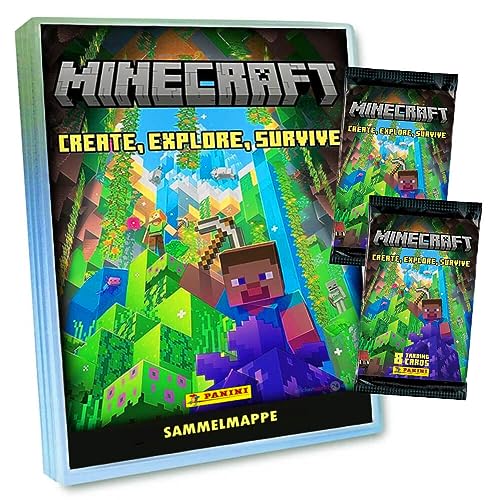 Panini Minecraft 3 Karten - Create Explore Survive Trading Cards (2023) Sammelkarten - Auswahl (1 Mappe + 2 Booster) von Generisch