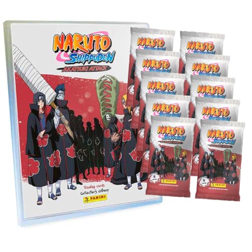 Panini Naruto Shippuden Karten - Akatsuki Attack Trading Cards (2024) - Sammelkarten - Auswahl (1 Mappe + 10 Booster) von Generisch