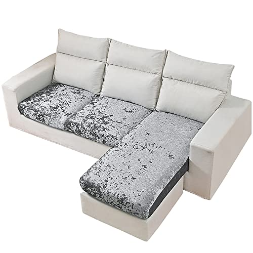 Pannesamt-Plüsch-Couch-Kissenbezug, Stretch-Sitzkissenbezug, rutschfest, für Sofa, Möbelschutz, elastische Unterseite, Couchkissen, Schonbezug, Grau, Größe XL von Generisch