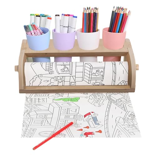 Papierrollenspender für den Tisch – Papierrollenhalter aus Holz, Papierrollenhalter mit hoher Kapazität für Kunst und Handwerk | Tragbare Kunstmalerei-Staffelei für Kinder zum Kritzeln, Malen und Spie von Generisch