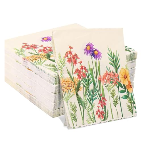 Papierservietten mit Blumenmuster, 20 Blatt, für Teepartys, reißt nicht leicht, Wildblumen-Dinner-Papier, hautfreundlich, lichtbeständig von Generisch