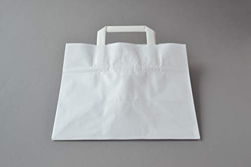 Papiertragetaschen (26+17×25 cm) weiß Papiertüten Flachhenkel Papiertaschen Kraftpapier Geschenktüten (250) von Generisch