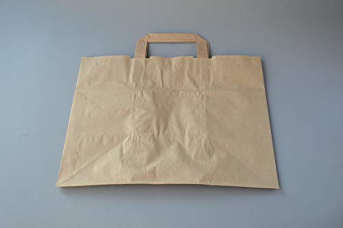 Papiertragetaschen (32+17×27 cm) braun Papiertüten Flachhenkel Papiertaschen Kraftpapier Geschenktüten (250) von Generisch