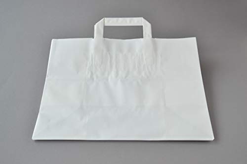 Papiertragetaschen (32+17×27 cm) weiß Papiertüten Flachhenkel Papiertaschen Kraftpapier Geschenktüten (250) von Generisch