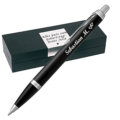 Parker - IM Core Kugelschreiber mit Gravur Mattschwarz C.C. Mine Blau Geschenkverpackung mit Gravur Symbole möglich Geschenk für Prüfung Geburtstag PS74 von dakomyo