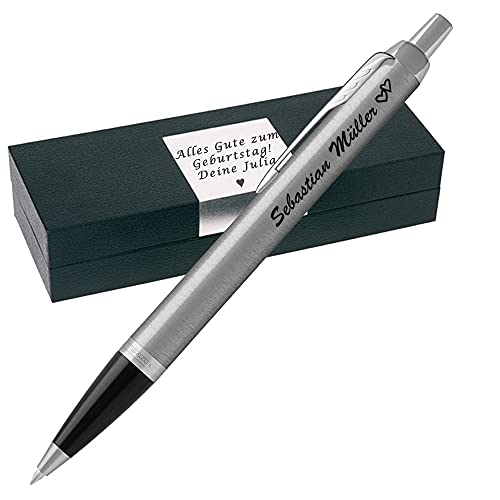 Parker IM Core Stainless Steel CT Kugelschreiber mit Gravur Geschenkverpackung mit Gravur Symbole möglich Geschenk für Prüfung Geburtstag Vatertag Muttertag Jubiläum PS77 von Generisch