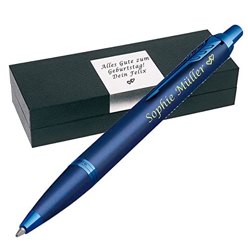 Parker IM Professionell Mono Blau | Kugelschreiber mit Gravur | Personaliserter Kugelschreiber mit Laser-Gravur | Stift mit Name graviert | Gravur Symbole möglich PS158 von Generisch