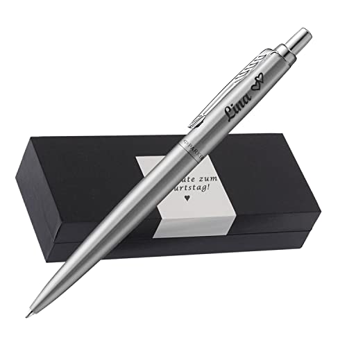 Parker Jotter XL Monochrome Grey GT Kugelschreiber mit Wunschgravur Mittlere Spitze Blaue Tinte Geschenkbox mit Gravur Geschenk für Geburtstag Jubiläum Abschluss Prüfung PS119 von Generisch