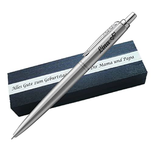 Parker Jotter XL Monochrome Grey GT Kugelschreiber mit Wunschgravur Mittlere Spitze Blaue Tinte Geschenkbox mit Gravur Geschenk für Geburtstag Jubiläum Abschluss Prüfung PS119Box2 von Generisch