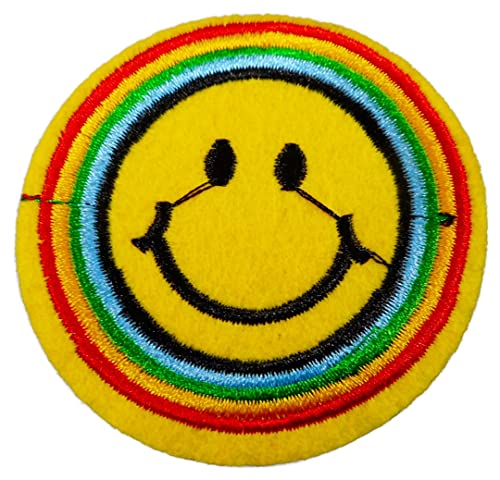 Patch Regenbogen Smiley 6 cm Ø Aufbügler Aufnäher Lifestyle Deko GST 115 von Generisch