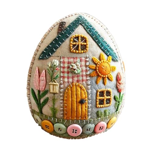 Patchwork Felt Egg House DIYs Kit | Eierhaus Set aus Filz | Patchwork Ostereier Materialpaket mit Anleitung für Erwachsene | Handgefertigte Bestickte Ostern Bastelornamente aus Filz für Dekoration von Generisch