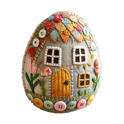 Patchwork Felt Egg House DIYs Kit | Eierhaus Set aus Filz | Patchwork Ostereier Materialpaket mit Anleitung für Erwachsene | Handgefertigte Bestickte Ostern Bastelornamente aus Filz für Dekoration von Generisch