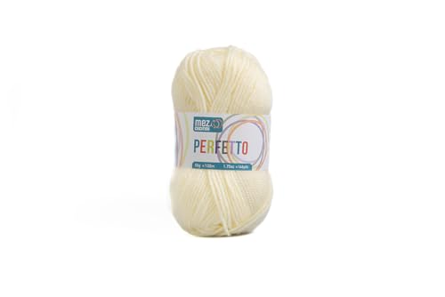 Perfetto Mez Cucirini Weiche Acryl-Wolle, Häkelgarn, Stricken, Teppiche und kreative Hobbys, 50 g Knäuel, 133 m (Creme P8200) von Generisch