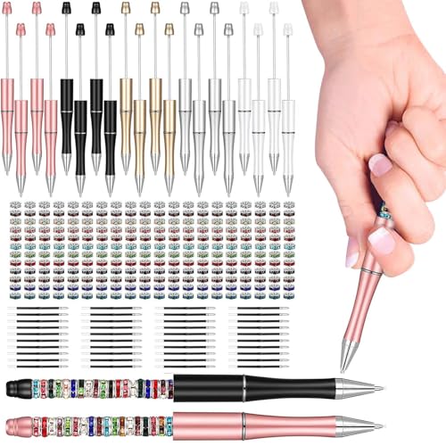 Perlen-Kugelschreiber-Set, Kugelschreiber passend für die meisten Perlenlöcher, Tintenroller, schwarze Tinte trocknet schnell, schreibt reibungslos und kontinuierlich, für Studenten, Büro, Schule von Generisch