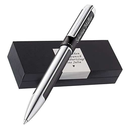 Personalisierter Pelikan Kugelschreiber Pura® K40 Anthrazit | Aluminium | Drehmechanik | Personalisierte Geschenkobox als Geschenk & Symbole gravierbar PS141 von Generisch