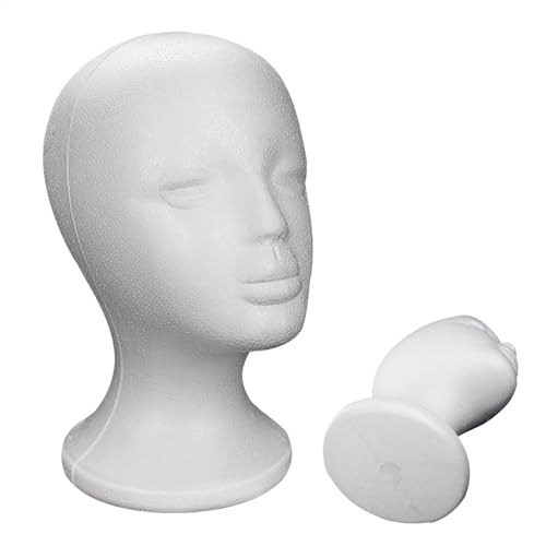 Perücke Stand, Styropor Kopf, Mannequin Kopf Schaum Display, Höhe 270mm, Weiss, Perücken Schaufensterpuppenkopf, Weiblicher Mehrzweck Modellkopf,Leichter, Benutzerfreundlicher Puppenkopf(Weiß) von Generisch