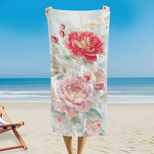 Pfingstrose Strandtuch - 140 x 70 cm, Rot Rosé Blattgold Magnetisches Badetuch für Strand Außenbereich, Camping, Sandfrei & Schnelltrocknend Strandhandtuch Handtuch mit Magnetverschluss Pfingstrose Strandtuch - 140 x 70 cm, Rot Rosé Blattgold Magnetisches Badetuch für Strand Außenbereich, Camping, Sandfrei & Schnelltrocknend Strandhandtuch Handtuch mit Magnetverschluss von Generisch