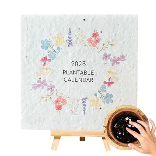 Pflanzbarer Kalender 2025 Bio, Blumen Kalender Mit Samen 2025, Tischkalender Saatpapier, Recyceltem Saatpapier Tischkalender Mit Staffelei, Saatgut Tischkalender 2025 Für Planung Und Organisation von Generisch