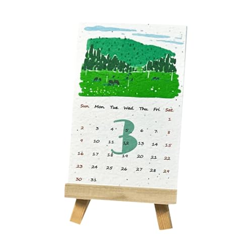 Pflanzbarer Saatkalender 2025, Recyceltem Saatpapier Tischkalender Mit Staffelei, Pflanzbarer 12-Monats-Kalender, Monatlicher Kleiners Aquarellkalender Für Den Schreibtisch von Generisch