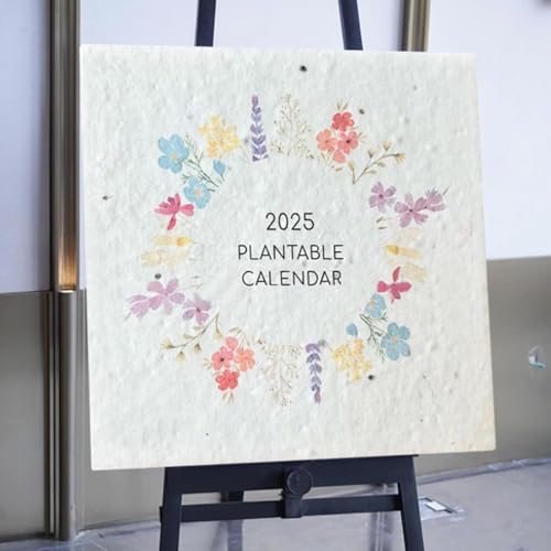 Pflanzbarer Samenkalender 2025 | 12 Monate Wandkunst Blumen Kalender 2025 Mit Staffelei Umweltfreundlicher Grünplanerkalender Mit Wachsenden Pflanzen Pflanzbarer Schreibtisch-Kalender 14,5X12,5X3 Cm von Generisch