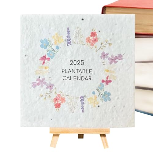 Pflanzbarer Samenkalender 2025 – Wandkunst-Blumen-Kalender 2025 mit Staffelei, 12 Monate, pflanzbarer Schreibtisch-Kalender 2025, wachsende Pflanzen, Grünpflanzen, Familienplaner, Organizer für Büros, von Generisch