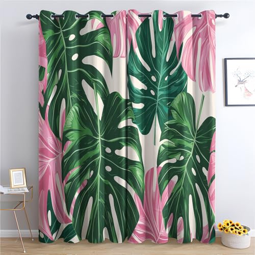 Pflanzen Tropische Vorhang, Monstera Gardinen mit Ösen 2er Set Verdunkelungsvorhang, Dschungel Blätter Vorhänge, Wohnzimmer Schlafzimmer Kinderzimmer Blickdichte vorhänge, 280x260 cm j1&-144 von Generisch