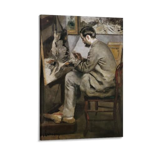 Pierre Auguste Renoir druckt Frédéric Bazille an seiner Staffelei, Wandkunst, Gemälde, Poster, Heimdekoration, Poster, Wandkunst, hängende Bilddruck, dekorative Malposter, 20 x 30 cm von Generisch