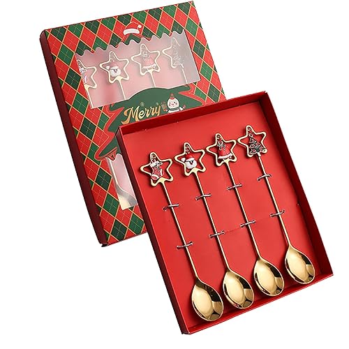 Plaid Fabric Charger Christmas Tableware Set Stainless Spoon Gift Set Dessert Spoon Fork Coffee Spoon Christmas Pendant Spoon Tableware Set Gift Round Table Kitchen Set (E, One Size) von Generisch