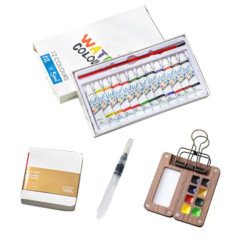 Pocket Artist Aquarell-Reise-Malpalette, Mini-Farbpalette, Reise-Farbpalette, Gitter-Farbkasten, Aquarell-Papierblock, Aquarell-Skizzenbuch für Maler, Künstler (Holz, 8 Fächer) von Generisch