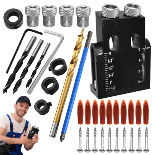 Pocket Hole Jig Kit, 15° Angle Drilling Guide, Precision Woodworking Locator Tool, Heavy-Duty Pocket Hole System, Adjustable Depth Stop & Drill Bits, For & Professional Woodcraft von Generisch