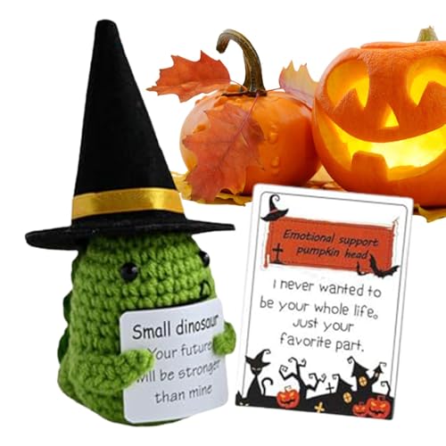 Positive Affirmationspuppe, süße gestrickte Positive Puppen,Halloween Kürbisköpfe Puppe | Handgemachte Häkelgurke, süße Gurken-Strickpuppe mit positiver Karte für Schwester von Generisch