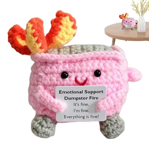 Positive Gehäkelte Puppe, Inspirierende Positiv Häkeln, Kleines Dumpster Fire Häkelspielzeug Zur Emotionalen Unterstützung, 9 cm/3,5 Zoll Cartoon Strickpuppe Häkelspielzeug Für Ermutigungsdekoration von Generisch