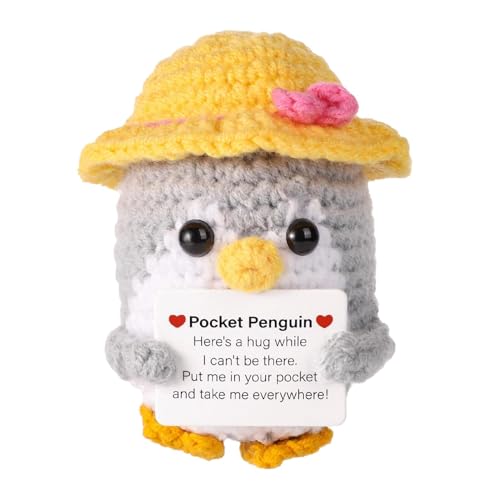 Positive Häkeln Puppen - Pinguin Spielzeug Mit gelbem Hut | Handgemachte Häkeln Dekorative Accessoires | Niedliche Handgemachte Puppe [Kleine Gelbe Hut-Pinguin] von Generisch