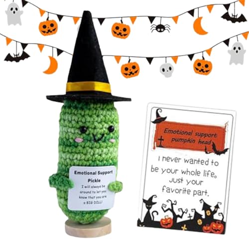 Positive Häkelpuppen | Halloween Kürbisköpfe Puppe - Lustige Häkelpuppe Handgemachte Süße Emotionale Unterstützung Strickpuppe mit Positiver Karte für Geburtstag von Generisch