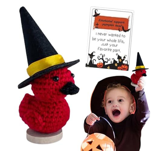 Positive Häkelpuppen | Halloween-Kürbiskopf-Puppe, lustige Häkelpuppe, handgefertigt, niedlich, emotionale Unterstützung, Strickpuppe mit positiver Karte für Geburtstag von Generisch