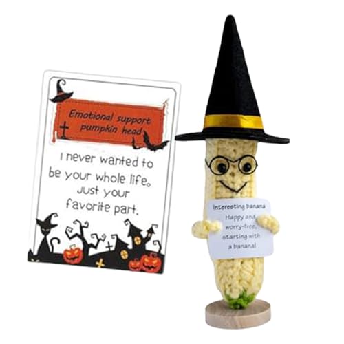 Positive Puppe | Halloween Kürbisköpfe Puppe | Lustige Häkelpuppe Handgemachte Süße Emotionale Unterstützung Strickpuppe mit Positiver Karte für Geburtstag von Generisch