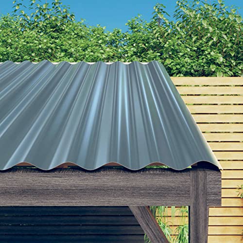 Pulverbeschichtete Stahldachplatten für Gewächshäuser, Schuppen, Carports, 12 Stück, Welldachplatten, grau, 100 x 36 cm, ideal für Hütten, Zwinger und Garagen von Generisch