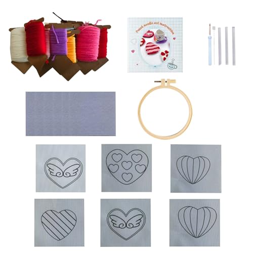 Punch Needle-Stickset für Anfänger, Punch Needle-Untersetzer-Kit für Erwachsene - Handgefertigtes Punch Needle Set zum Valentinstag - Schönes und niedliches Untersetzer-Bastelset für Wohnzimmer, Küche von Generisch