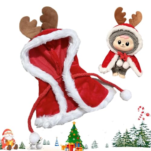 Puppen-Cape-Kleidung, Kleidung für Puppen - Plüschpuppenkleidung Weihnachtskleidung | Puppendekoration, Puppen-Weihnachtskostüm, niedlicher Puppenanzug mit Geweihumhang für Kinderfans von Generisch