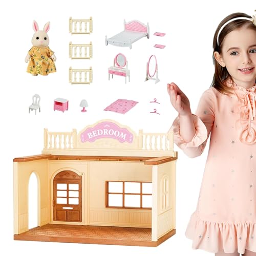 Puppenhaus-Set aus Holz, Kleinkind-Puppenhaus - Puppenhaus-Spielset Tiny House,Holzbausatz mit Möbeln, Spielzeug für Kleinkinder, Miniatur-Puppenhaus-Set, Rollenspiel für Kinder ab 3 Jahren von Generisch