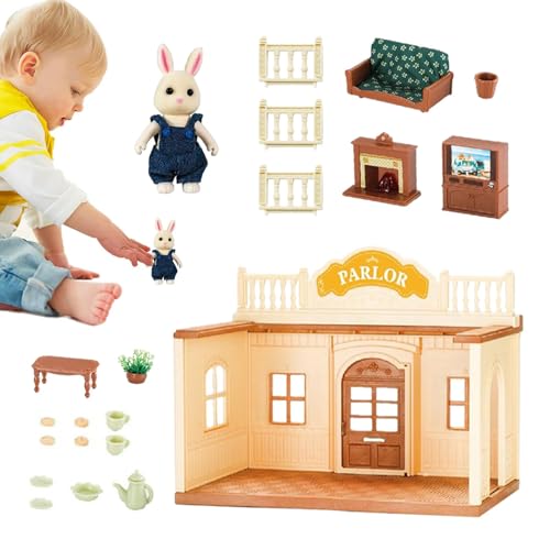 Puppenhaus-Set aus Holz, Kleinkind-Puppenhaus - Puppenhaus-Spielset Tiny House | Holzbausatz mit Möbeln, Spielzeug für Kleinkinder, Miniatur-Puppenhaus-Set, Rollenspiel für Kinder ab 3 Jahren von Generisch